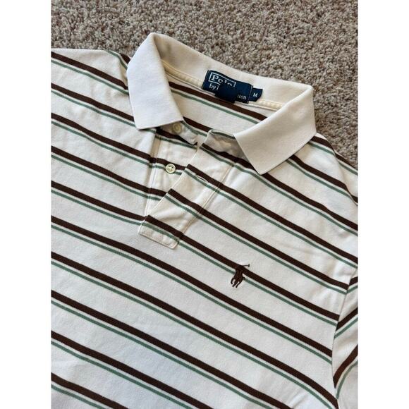 POLO by Ralph Lauren short sleeve collared shirt, size M, cream, brown & green - Picture 9 of 9
